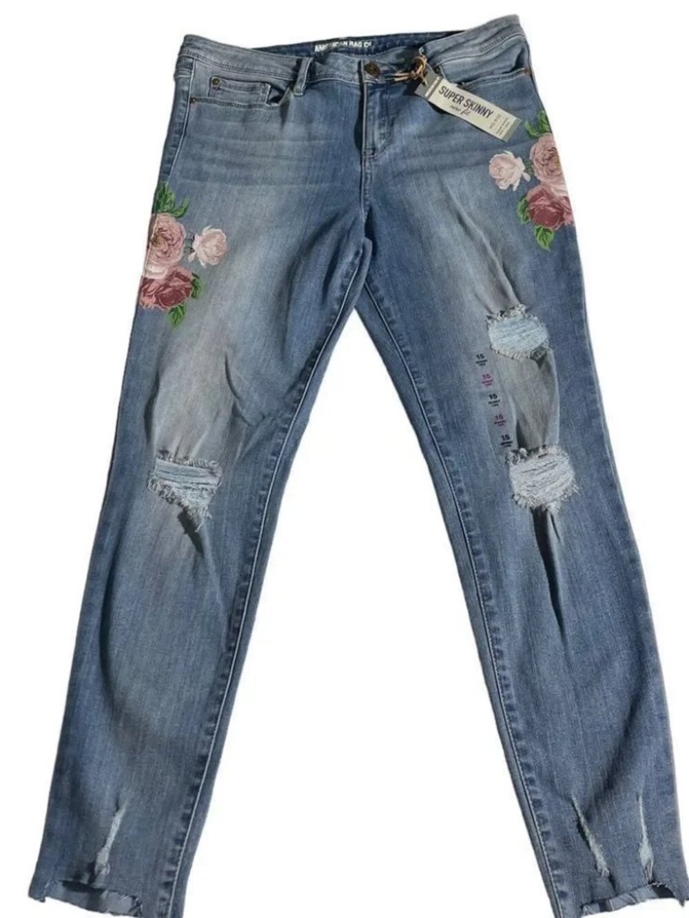 American Rag Cie Super Skinny Mid-Rise Junior Size 15 Flower Jeans